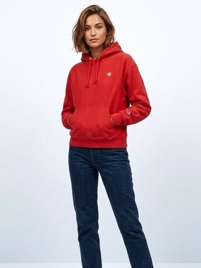 Champion Red Pullover Hoodie 
Size Large Cotton